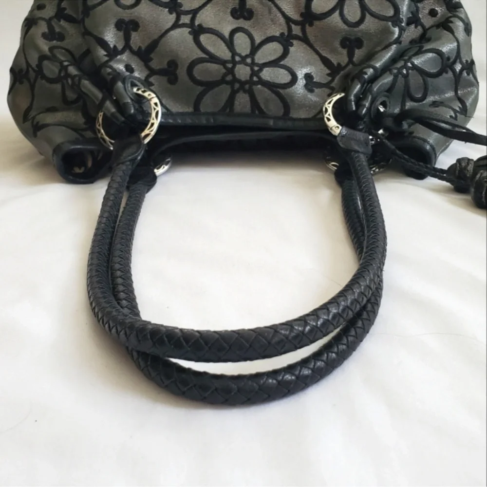 Brighton Valencia Gunmetal Pewter Floral Hobo Shoulder Handbag